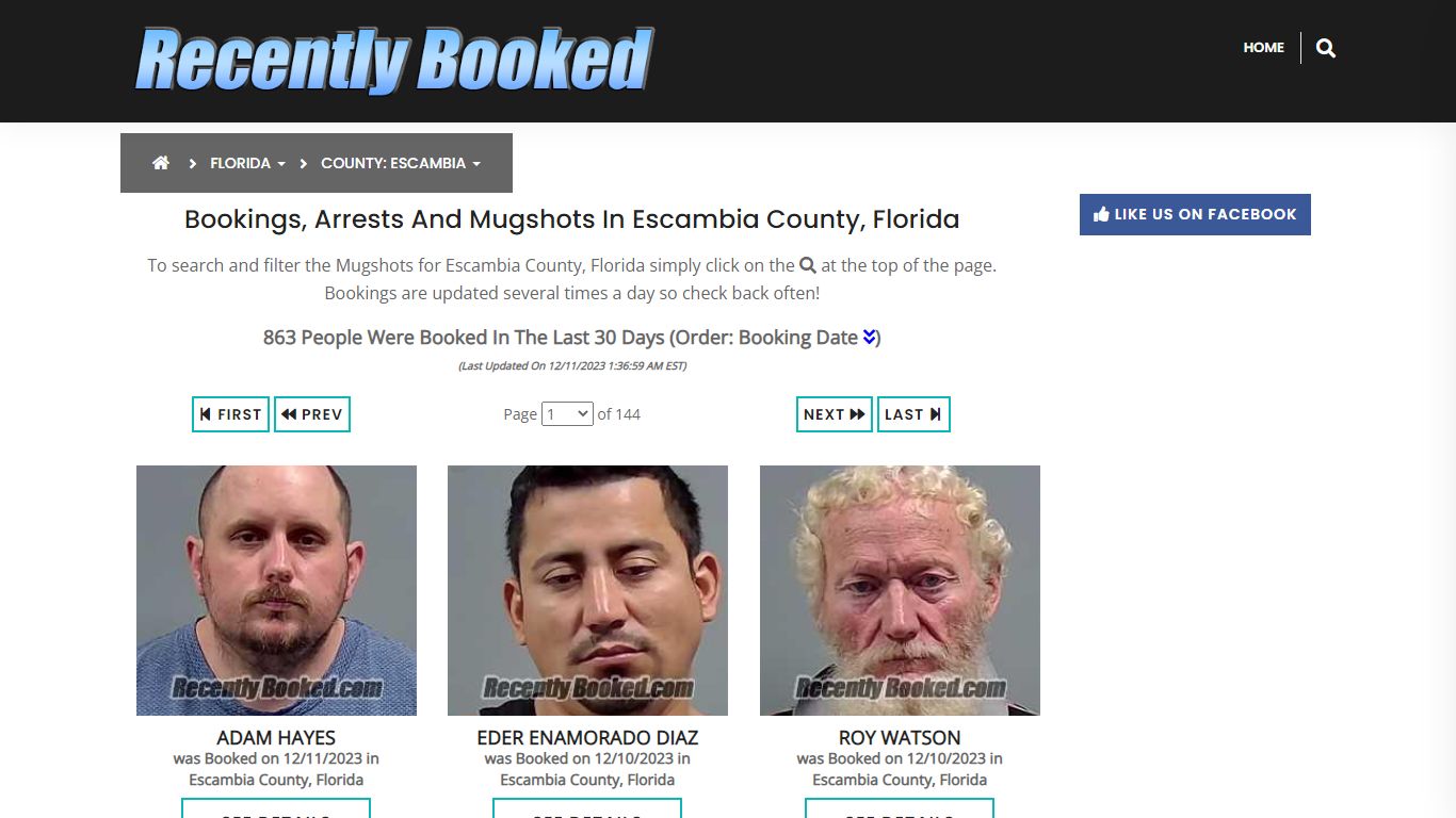 Bookings, Arrests and Mugshots in Escambia County, Florida